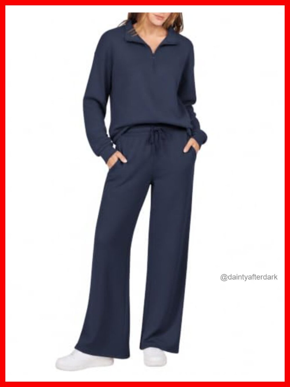Ekouaer 2 Piece Lounge Set Half Zip Pullover Wide Leg Pants Travel Set